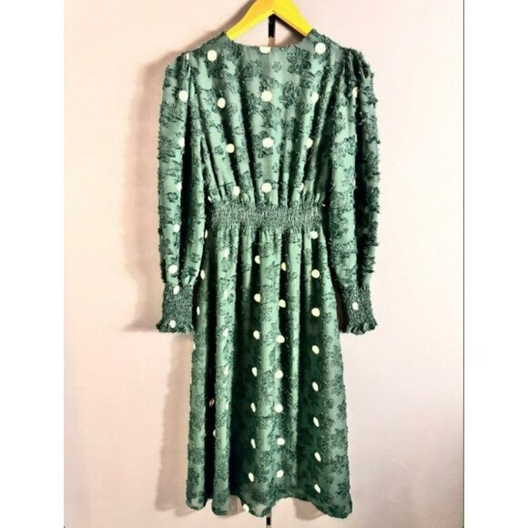 Zara Emerald Green Sheer Textured Polka Dot Dress Medium Limited Edition - Picture 9 of 16
